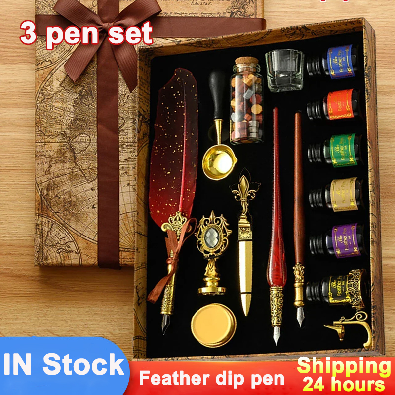 Wax Seal Stamp Set - Classic Calligraphy Feather Pen Wax Ink