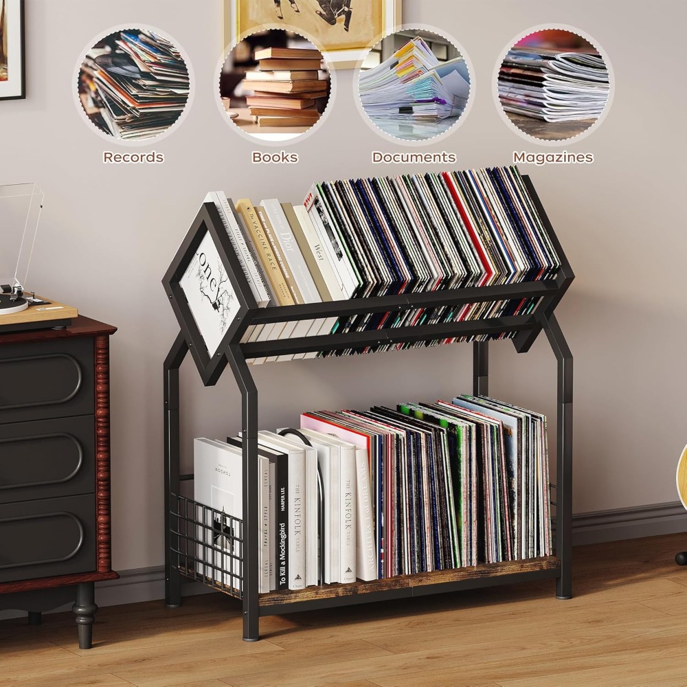 2-Tier Vinyl Record Storage Ho - Magazine Holder Rack recension och pris
