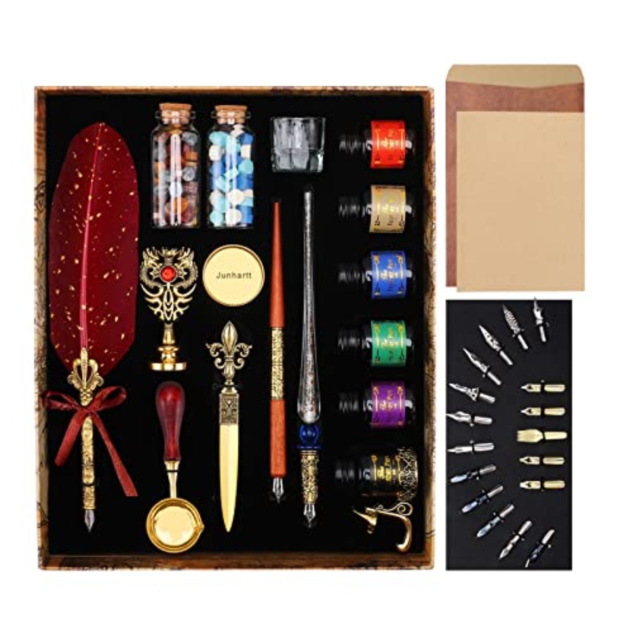 Quill Feather Pen and Ink Set  - Wax Seal Stamp Set recension och pris