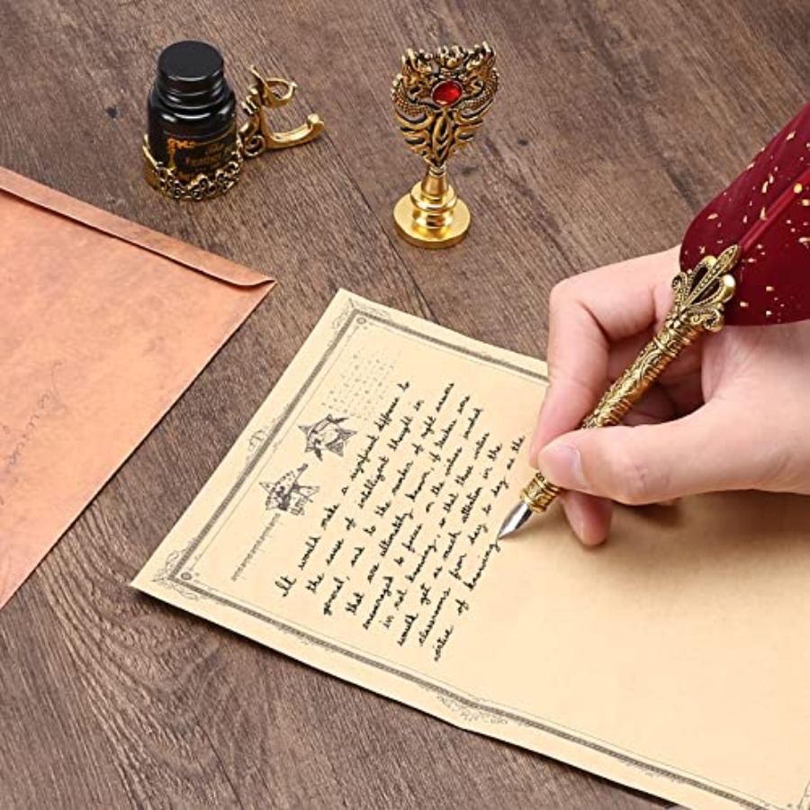 Quill Feather Pen and Ink Set  - Wax Seal Stamp Set recension och pris