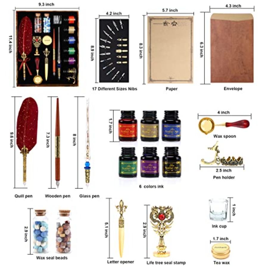 Quill Feather Pen and Ink Set  - Wax Seal Stamp Set recension och pris