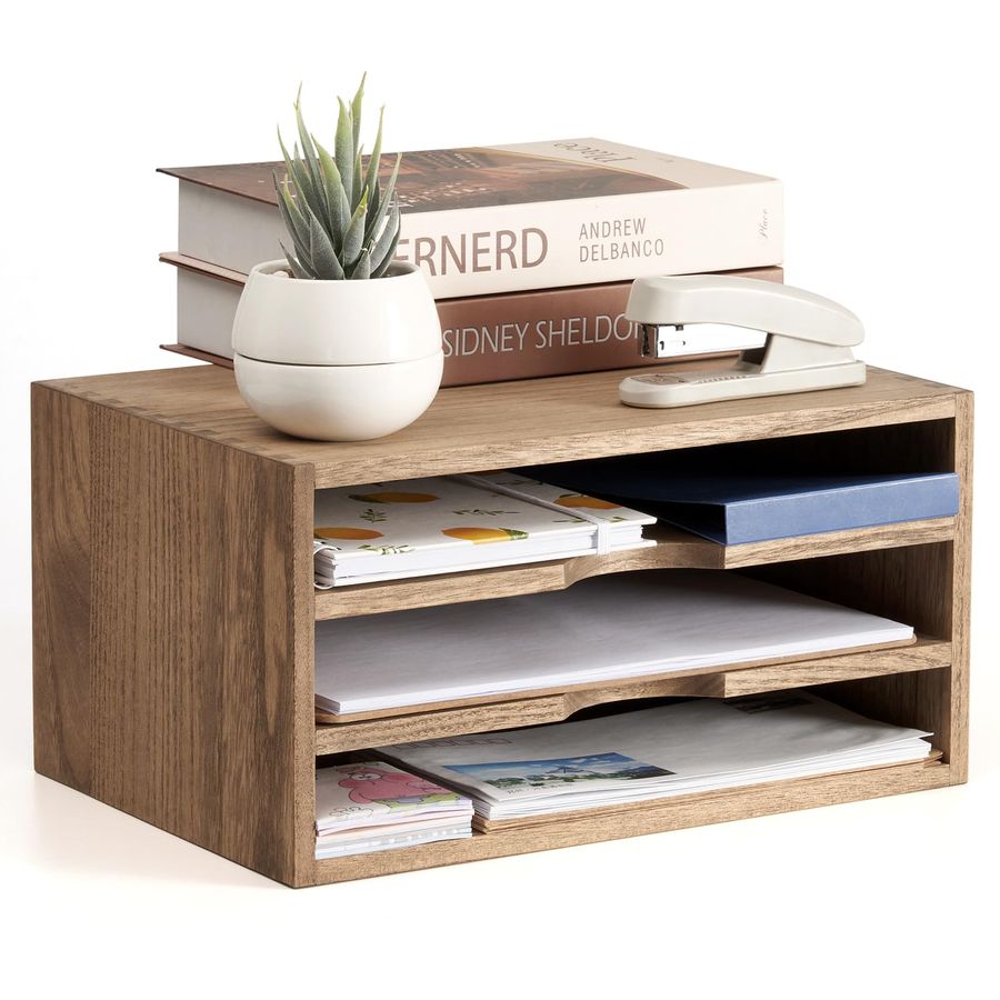 Wooden Desktop Organizer Paper - Magazine Holder Rack recension och pris