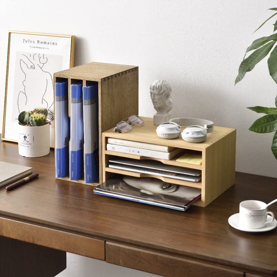 Wooden Desktop Organizer Paper - Magazine Holder Rack recension och pris