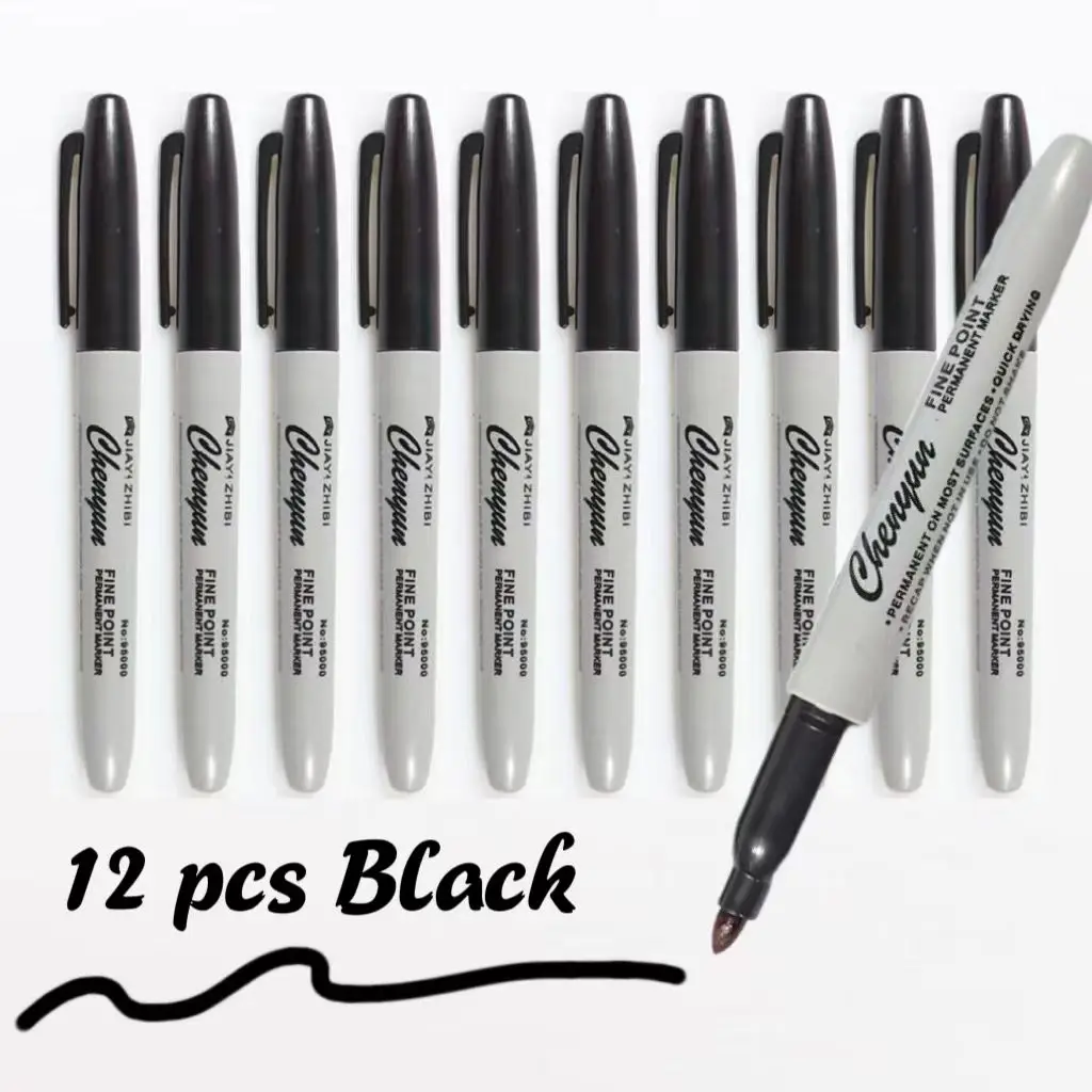 12pcs Black Permanent Marker P - Correction Pen Fine recension och pris